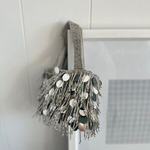 Hand beaded silver purse